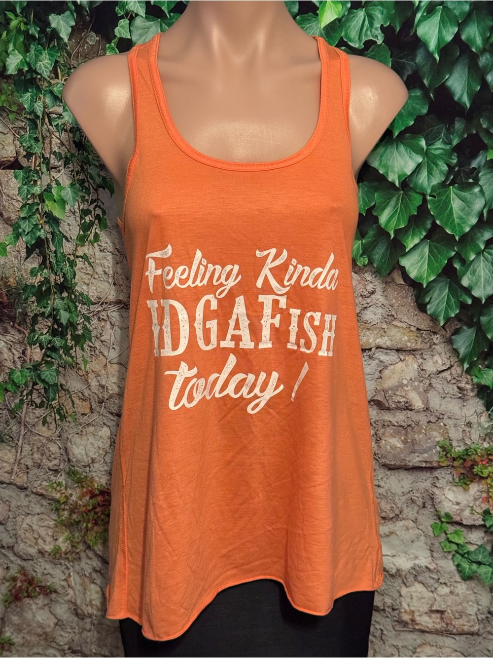 Fun  Coral Orange Crewneck Racerback Tank Top
